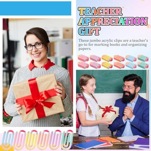 AmazingSpark 24 Pcs Acrylic Paper Clips for Teacher, Pastel Pencil