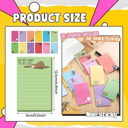 12 Pack Funny Notepads for Work, 5 x 3'', Multicolor