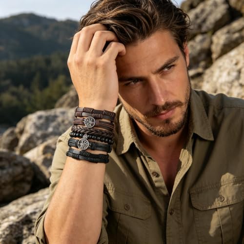 HZMAN Genuine Leather Tree of life Bracelets for Men Women