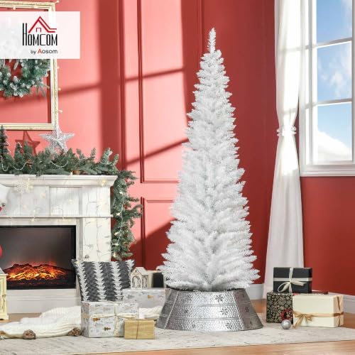 HOMCOM 6' Artificial Pencil Christmas Tree, Slim, Plastic Stand, White