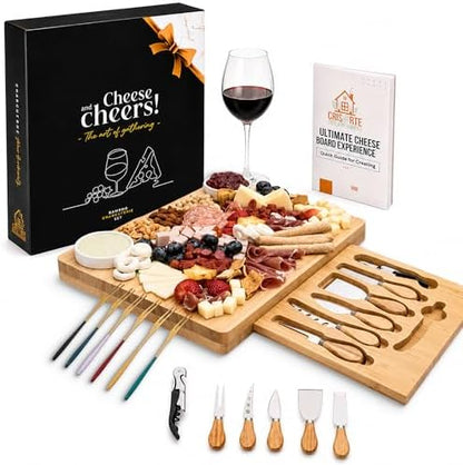 Bamboo Charcuterie Board gift Set, 12x15 in Cheese Board with 16