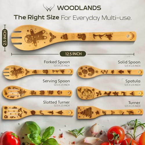 Christmas Wooden Spoons for Cooking - 6-Piece, Christmas Kitchen