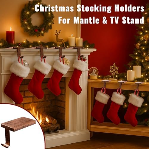 Stocking Holders for Mantle - Set 4, Weighted Metal - Christmas