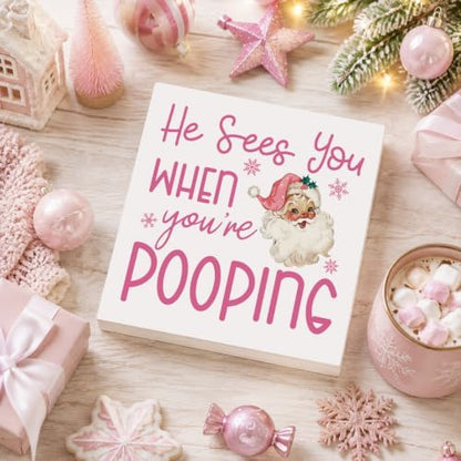 Pink Christmas Decor, Pink Christmas Bathroom Decor, Funny Santa Gift