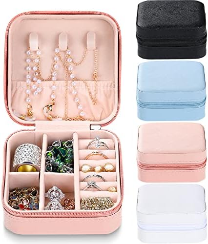 Hicarer 4 Pcs Travel Jewelry Boxes, PU Leather Portable Organizer