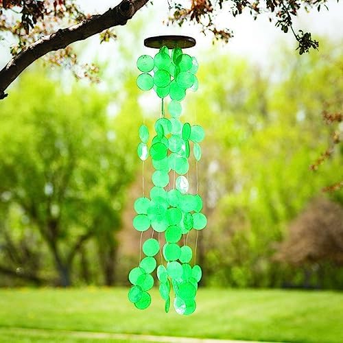 Woodstock Chimes Capiz Waterfall Wind Chime, 40" Patina Green Capiz