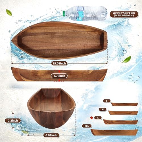 Lucky Boat Serving Tray, Acacia Solid Wood Interesting Shape Plate for