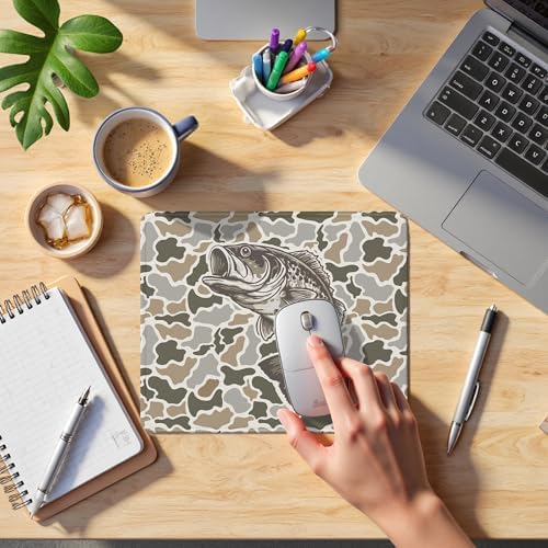 Bass Fish Camo Mouse Pad, Fishing Fisherman Gifts, Rustic Hunting