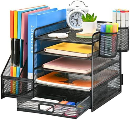 Marbrasse Desk Organizer with File Holder, 5-Tier Paper Letter Tray