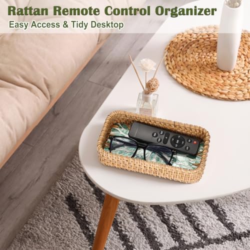 BTSKY Rattan Remote Basket with Mother-of-Pearl Inlay, Wicker Serving