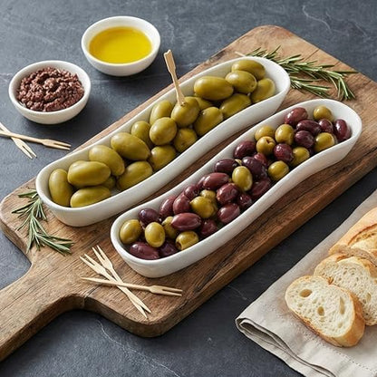 2 Pack Olive Dish, 12 inch Ceramic Tray for Appetizers Crackers and