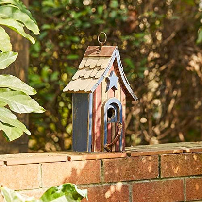 Glitzhome Hanging Birdhouse for Outside, Rustic Patriotic USA Wooden