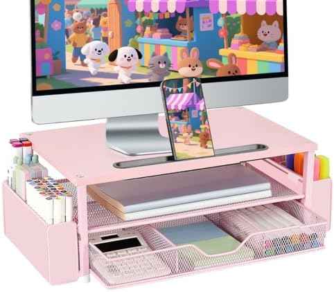 AUPSEN Pink Desk Organizers and Accessories, 2-Tier Wood Computer