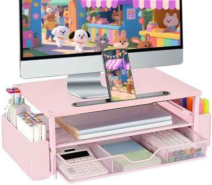 AUPSEN Pink Desk Organizers and Accessories, 2-Tier Wood Computer