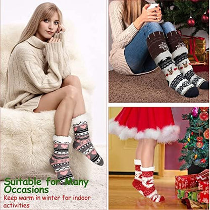 4 Pairs Christmas Fuzzy Socks Thick Fleece Warm,Classic Style