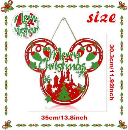 Christmas Door Decorations Red Mouse Wooden Sign