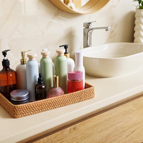 Wicker Storage Basket, Rattan Tray Rectangular Woven Tray Natural