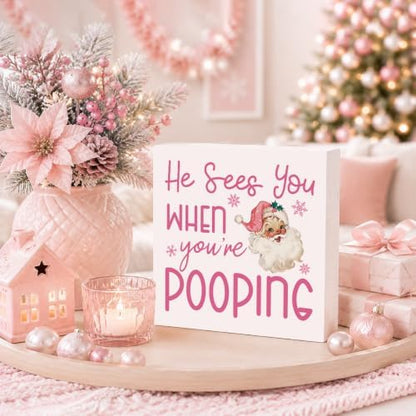 Pink Christmas Decor, Pink Christmas Bathroom Decor, Funny Santa Gift
