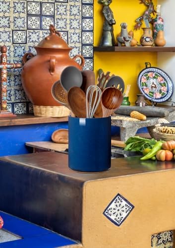 Nucookery Ceramic Kitchen Utensil Holder for Countertop, 6.4" Royal
