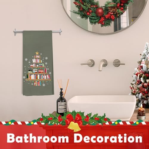 Christmas Book Tree Kitchen Dish Towels, Gifts for Readers and Book