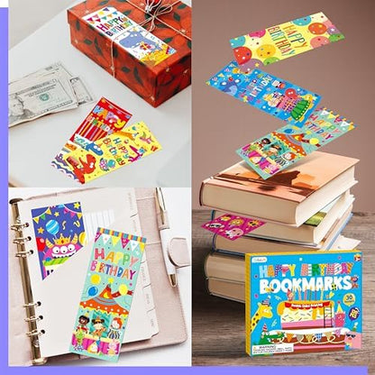 120 PCS Happy Birthday Bookmarks, 30 Unique Designs Double-Sided Read