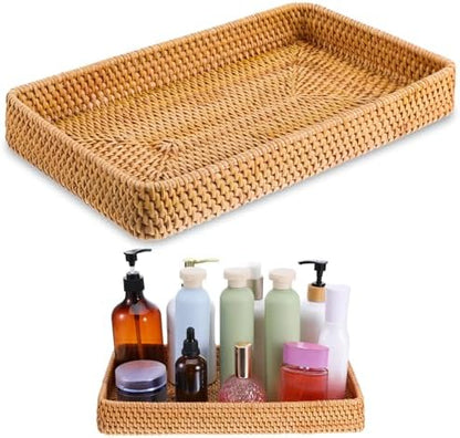 Wicker Storage Basket, Rattan Tray Rectangular Woven Tray Natural