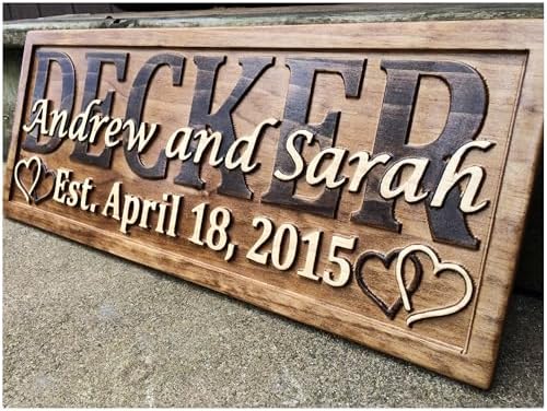 3D Wood Carved Personalized Wedding Gift Last Name Established Sign