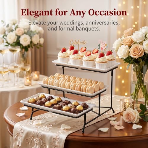 3 Tier Serving Tray, 12" White Plastic Tiered Food Serving Platters
