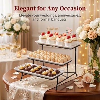 3 Tier Serving Tray, 12" White Plastic Tiered Food Serving Platters