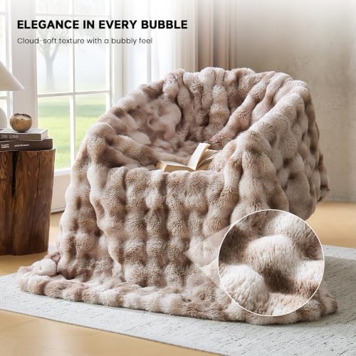 Fluffy Faux Fur Bubble Throw Blanket for Couch,Tie Dye Brown,50"x60"