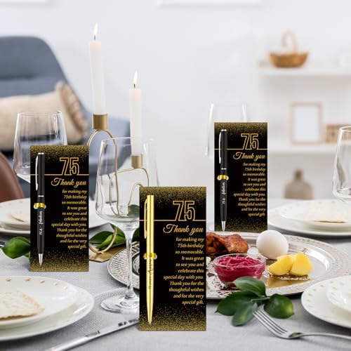Feifeiya 75th Birthday Party Favors with Black Gold Pens Thank You