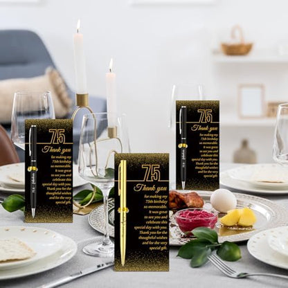 Feifeiya 75th Birthday Party Favors with Black Gold Pens Thank You