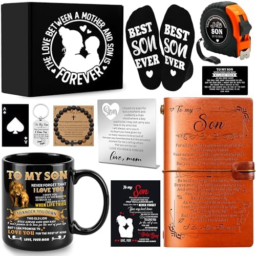 11 Pcs Son Gifts from Mom with 11 Oz Ceramic Cup, Leather Journal