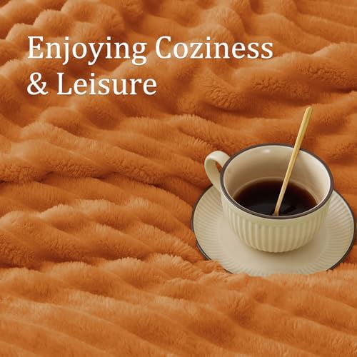 BEDELITE Ribbed Fleece Fall Throw Blanket, Burnt Orange, 50"x60"