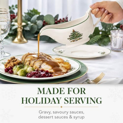 Spode Christmas Tree 9 Oz Gravy Boat & Stand - Set of 2