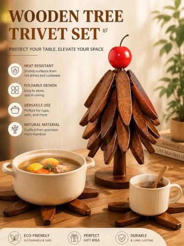 Wooden Trivets for Hot Dishes Christmas Tree Trivet Set of 5 with