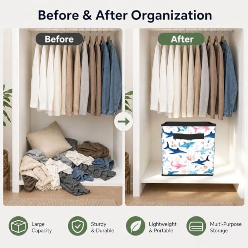 Fabric Storage Bins Closet Storage Bins - shark ocean pink blue 2