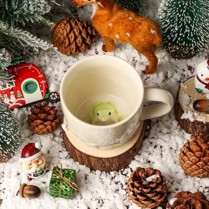 Frog Ceramic Mug Hidden 3D Animal Inside Coffee Cup(Cream Frog)