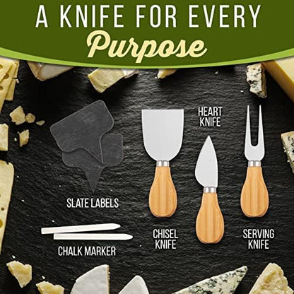NutriChef Bamboo Natural Cheese Board Set with Bonus Condiment