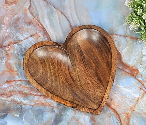 EDHAS Mango Wood Heart Curved Shaped Decorative Bowl for Table