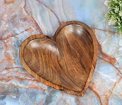 EDHAS Mango Wood Heart Curved Shaped Decorative Bowl for Table