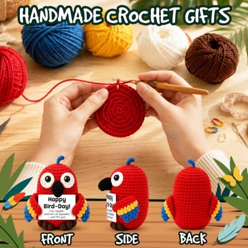 Birthday Gifts for Women Men, Funny Christmas Handmade Crochet Parrot