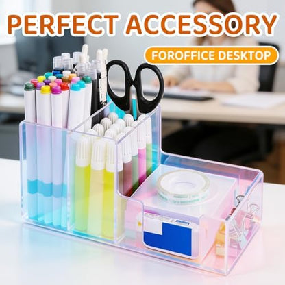 Iridescent Acrylic Desk Organizer with 3 Compartments - Clear Pencil