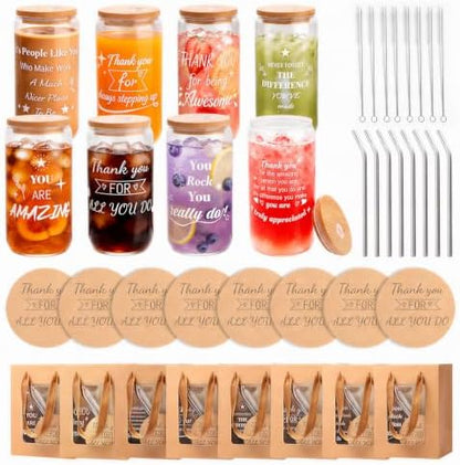 40 Pcs/8 Sets Employee Appreciation Gifts Glass Cups with Coasters