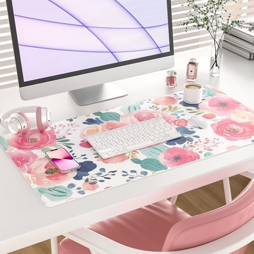 Faux Leather Large Mouse Pad, Office Desk Mat, 31.5"x15.7", Pink