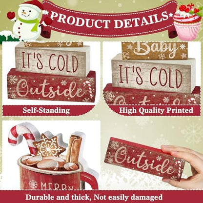 Moucuny 4 Pcs Christmas Table Decorations Indoor, Hot Cocoa Wood Block