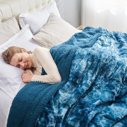 NEWCOSPLAY Faux Fur Sherpa Throw Blanket for Couch, Dark Blue, 40"x50"