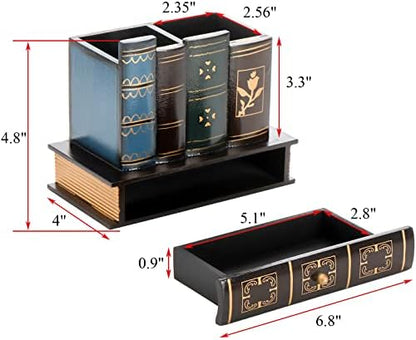 Tosnail Decorative Pen Holder with Storage Drawer, Wooden Pencil