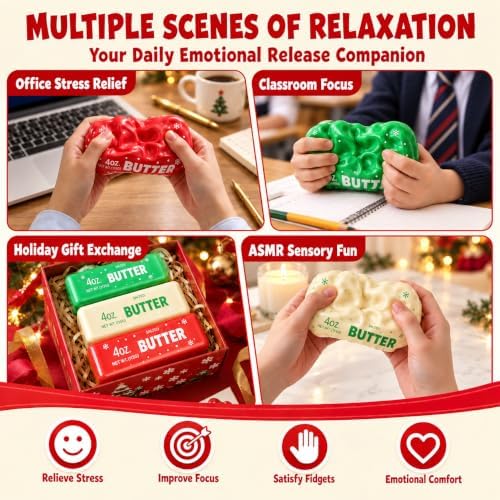 3PCS Christmas Crunchy Butter Squishy Pack, ASMR Fidget Sensory Toys