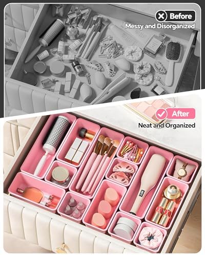 Canfanni 13 Pack Plastic Drawer Organizers Set, 3 Sizes Desk Drawer
